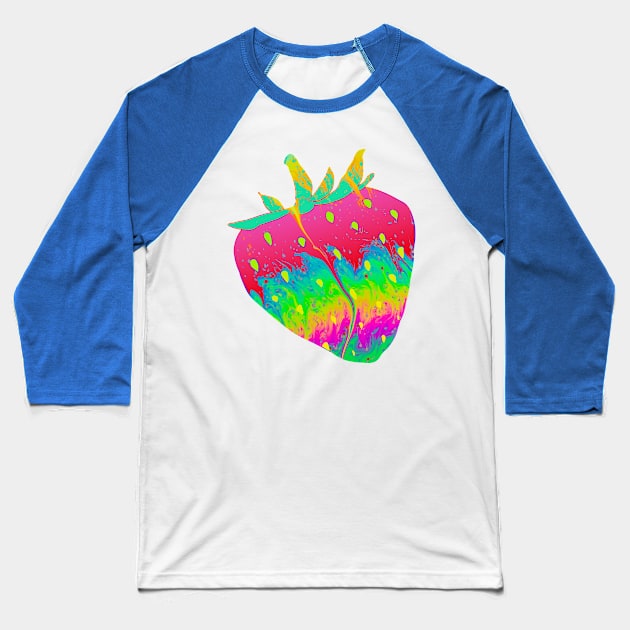 Trippy Strawberry Baseball T-Shirt by lolosenese